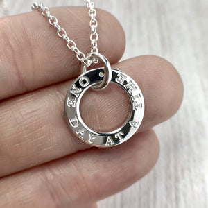 one day at a time jewellery, necklace. engraved sterling silver washer style pendant 16mm wide
