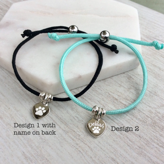Cord / silver bracelet personalised with pet's name