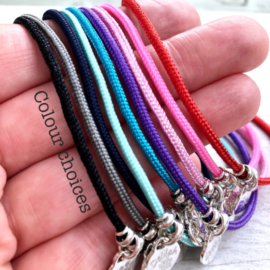 Cord / silver bracelet personalised with pet's name