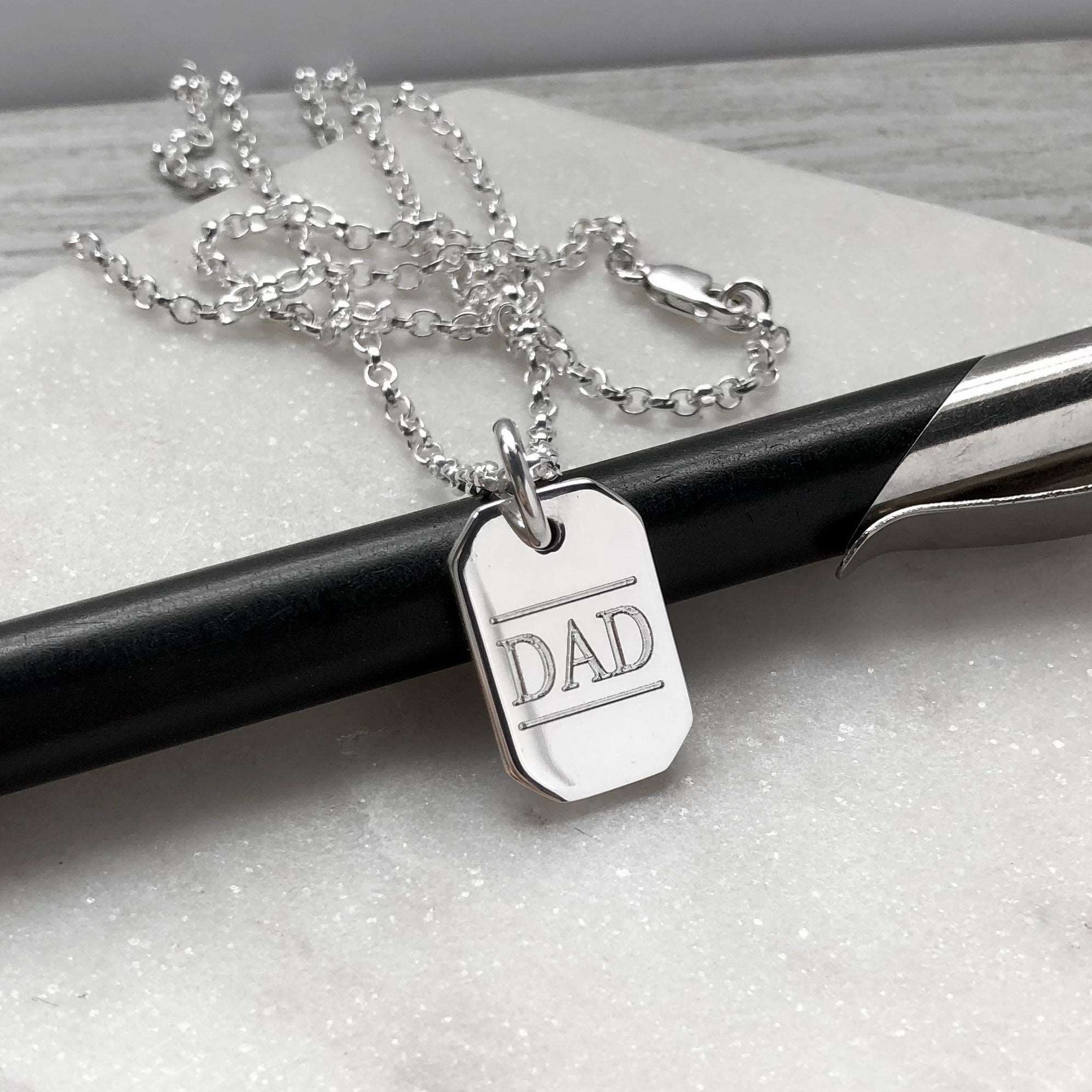 Men's silver dog tag necklace, personalised for Dad