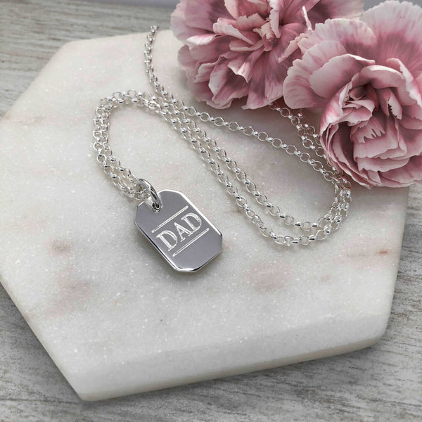 Men's silver dog tag necklace, gift for Dad