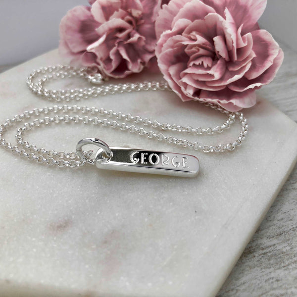 Men's silver name necklace, any name, word or date