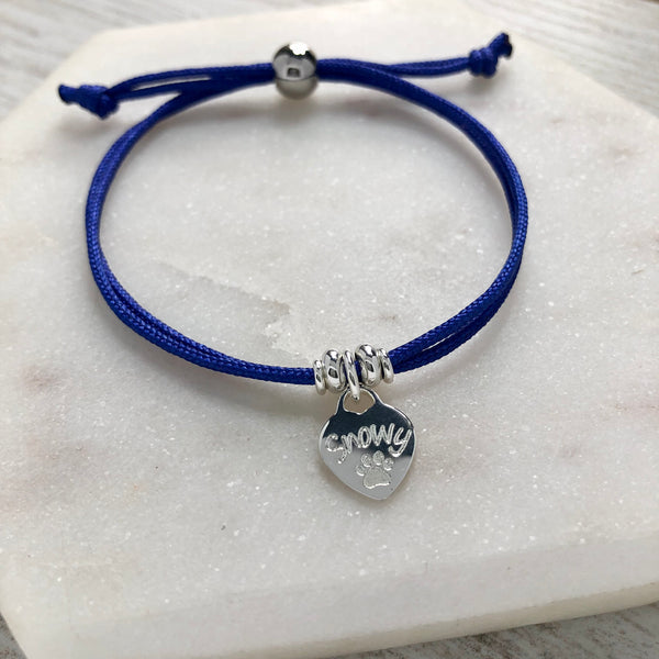 Cord / silver bracelet personalised with pet's name