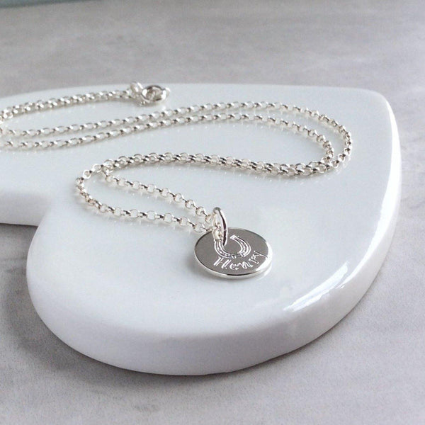 Horseshoe necklace personalised with full name in sterling silver 12mm wide - Tracy Anne Jewellery
