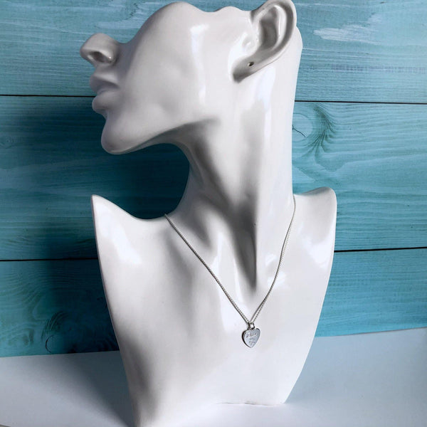 Actual pet paw print necklace, engraved on a sterling silver heart - Tracy Anne Jewellery