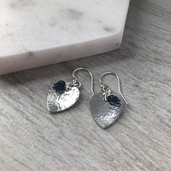 Earrings - sterling silver hearts with pretty, hammered finish - Tracy Anne Jewellery