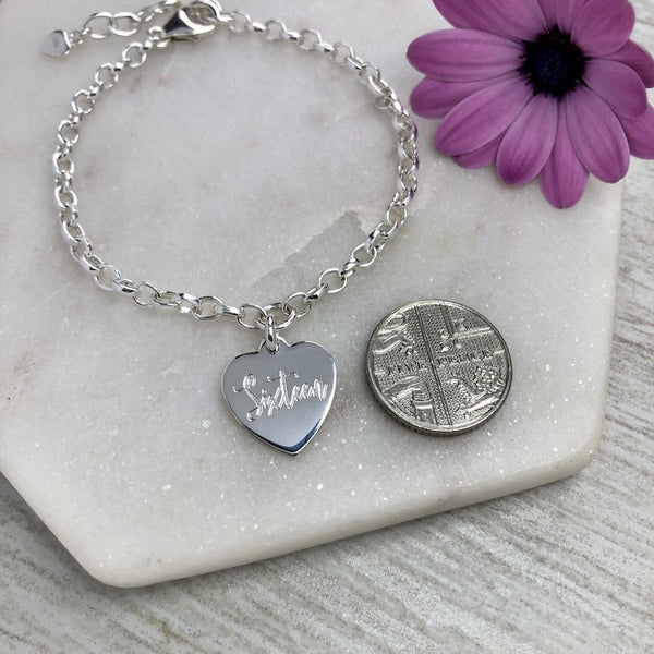 16th birthday gift for girls, personalised silver charm bracelet