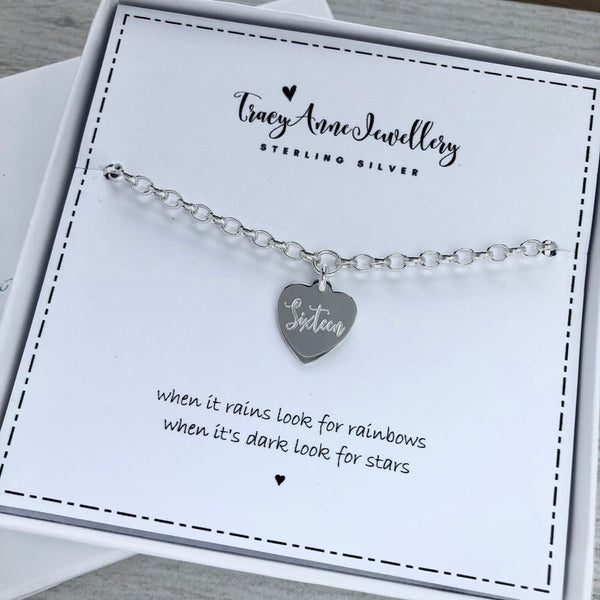 16th birthday gift for girls, personalised silver charm bracelet
