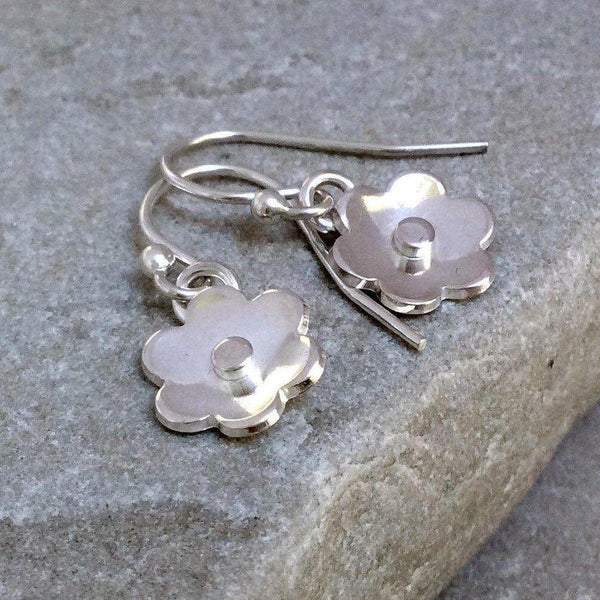 Earrings with sterling silver flower design, dainty and simple with silver centre - Tracy Anne Jewellery