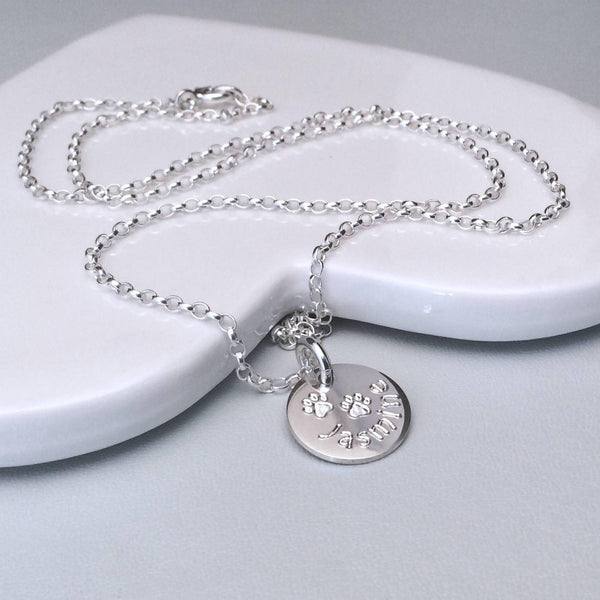 Paw print necklace personalised in sterling silver, 12mm - Tracy Anne Jewellery