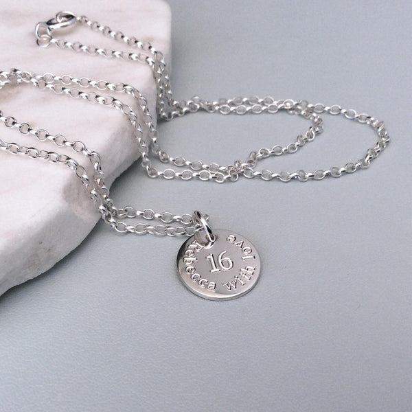 Sweet 16 necklace, a beautifully engraved keepsake gift, 12mm - Tracy Anne Jewellery