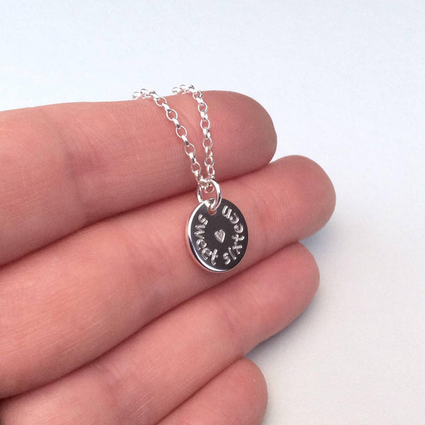 Sweet 16 necklace with birthday girl's name engraved on the back, 12mm - Tracy Anne Jewellery