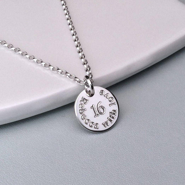 Sweet 16 necklace, a beautifully engraved keepsake gift, 12mm - Tracy Anne Jewellery