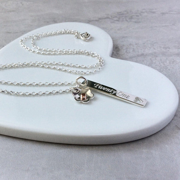21st birthday necklace with name engraved on the back - Tracy Anne Jewellery