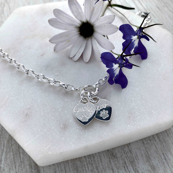 Pet bracelet with dainty sterling silver heart charm