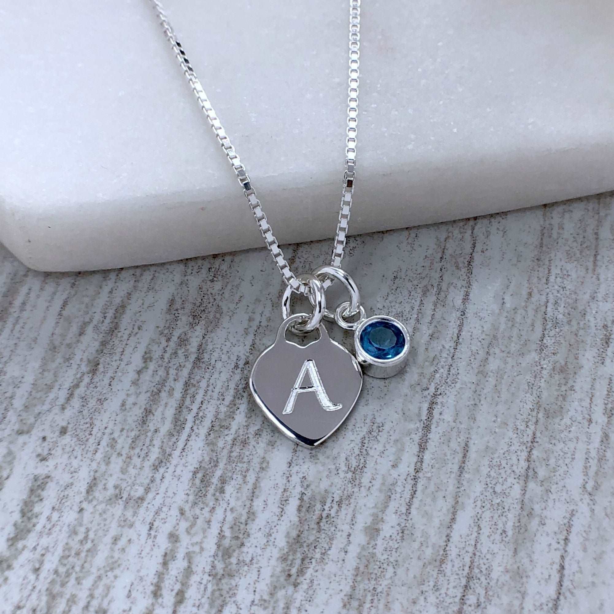 Dainty initial monogram necklace with birthstone charm