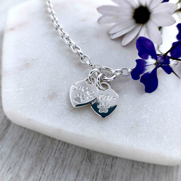 Pet bracelet with dainty sterling silver heart charm