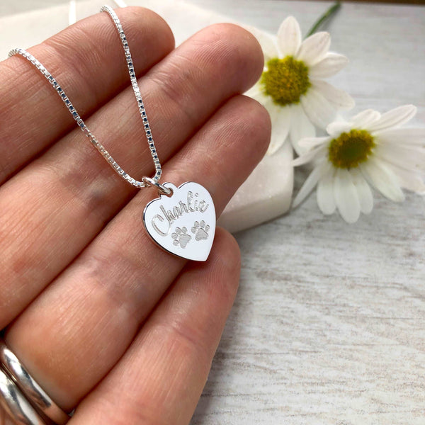 Paw print necklace, personalised with name of your pet