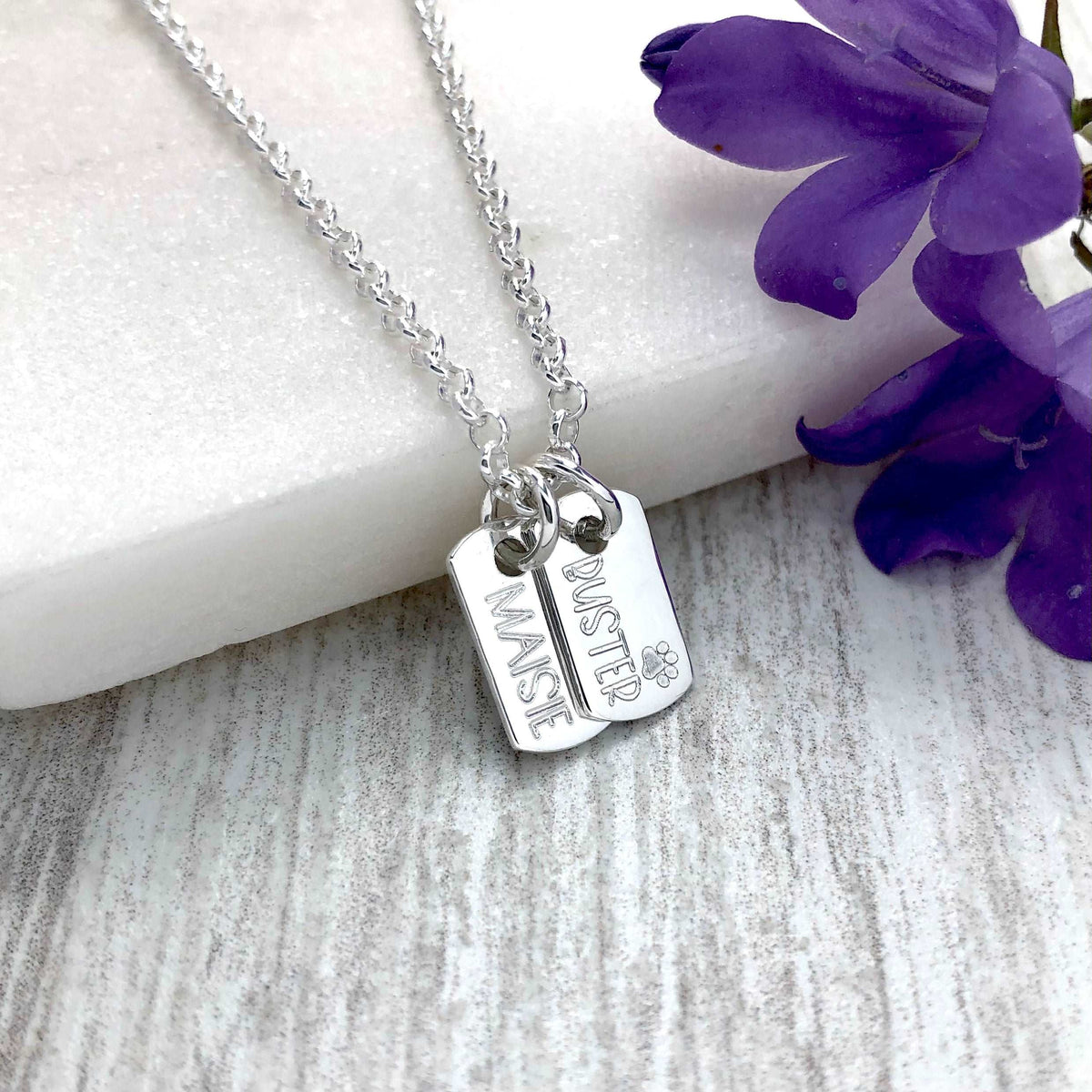 Sterling Silver Extra Small Dog Tags Necklace Engraved Silver Name