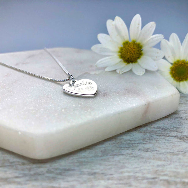 Paw print necklace, personalised with name of your pet