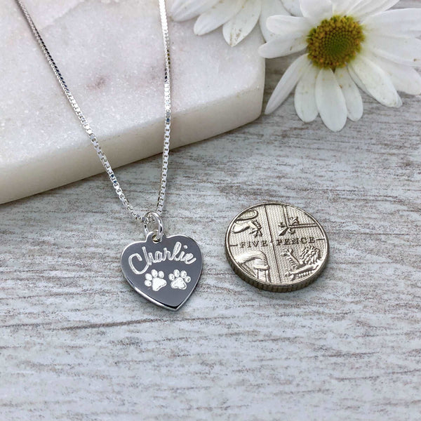 Paw print necklace, personalised with name of your pet