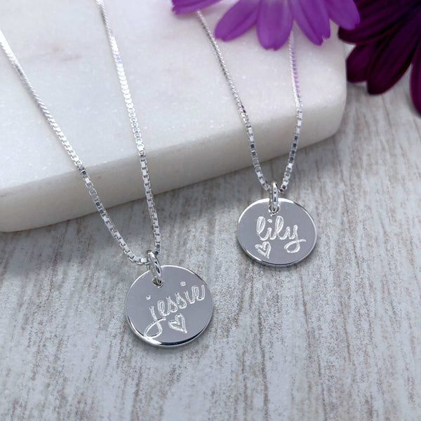 Silver name necklace, beautiful engraved gift for her