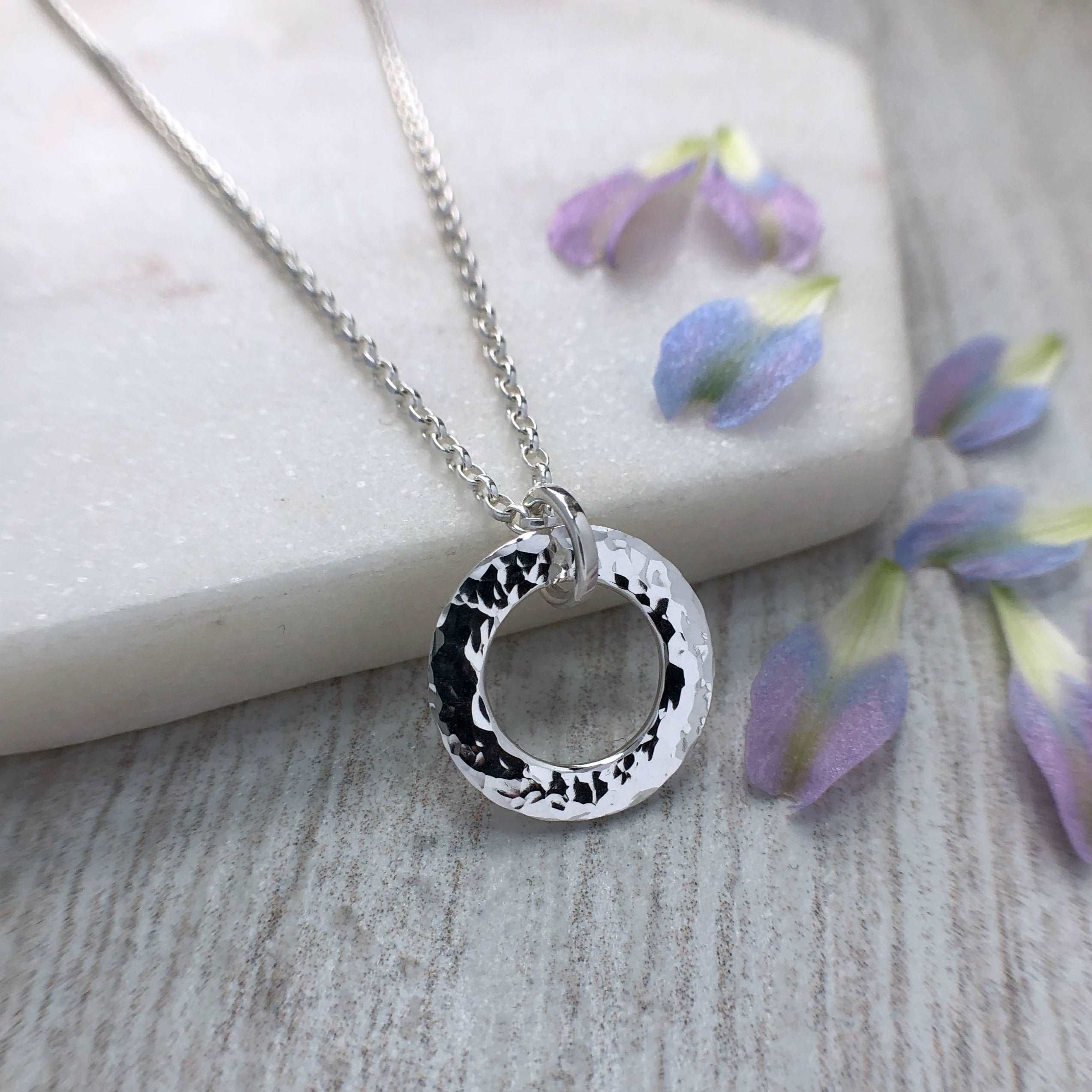 Hammered silver circle on sale necklace