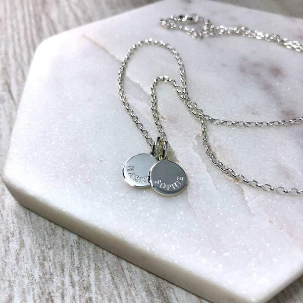 Name necklace, engraved on tiny 8mm sterling silver - Tracy Anne Jewellery