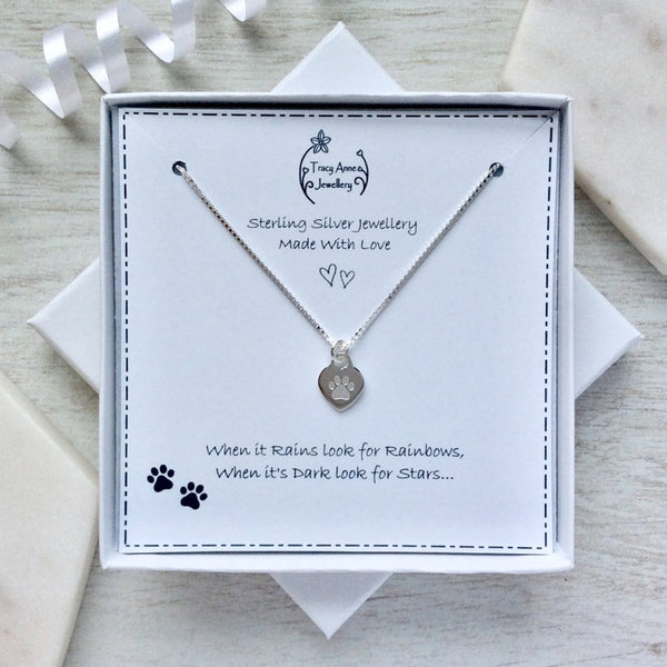 Paw print necklace, personalised with pet's name on the back