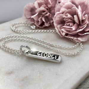 name bar pendant, solid sterling silver, any name, word or date engraved