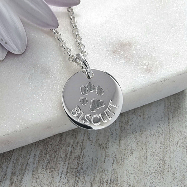 Actual dog paw, cat paw print necklace, personalised in sterling silver