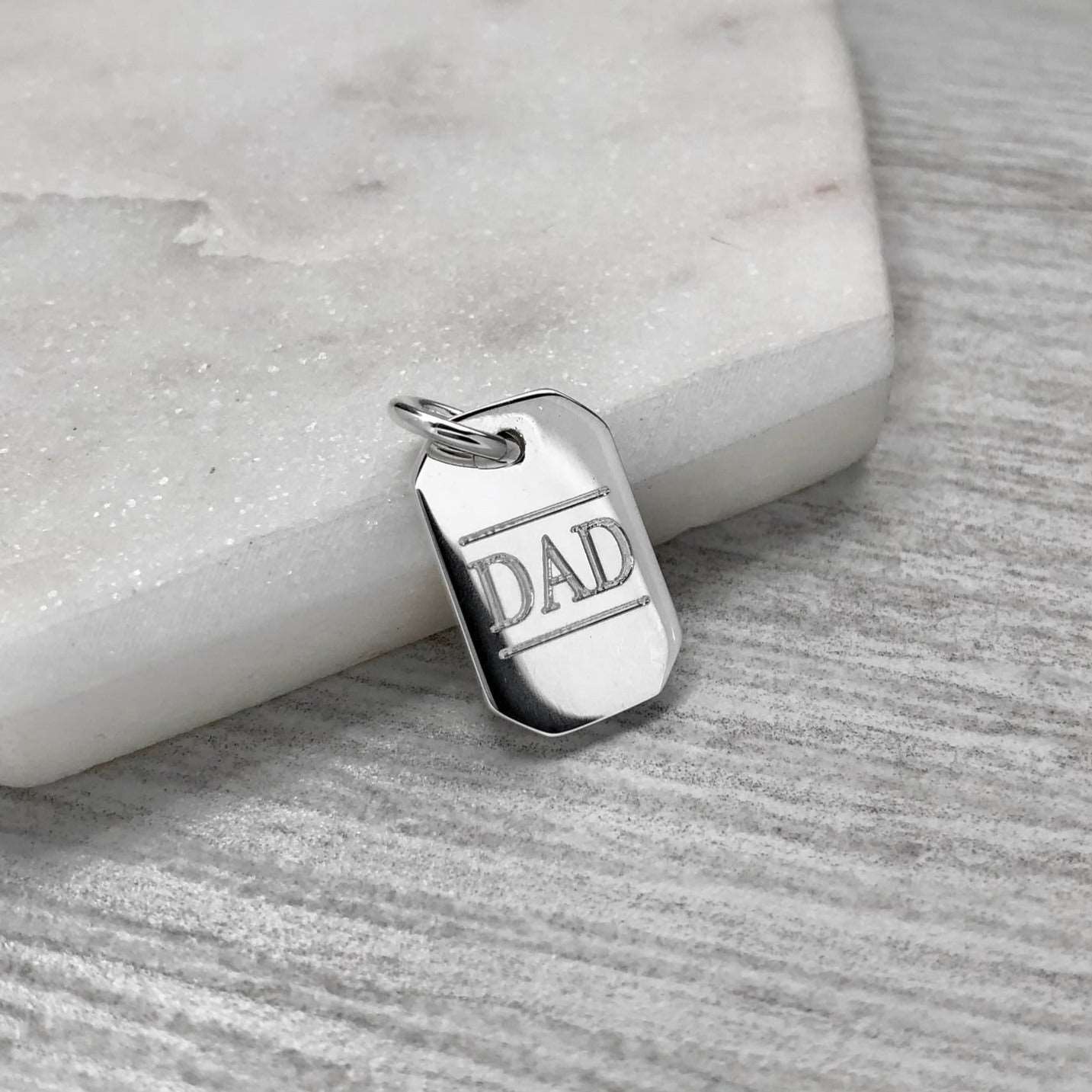 mens sterling silver dog tag pendant, engraved with DAD, gift for fathers day or birthday