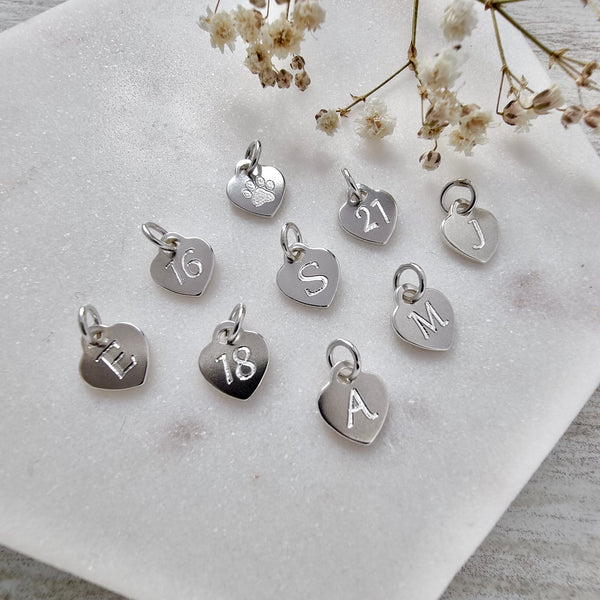 Small initial / letter charms, sterling silver