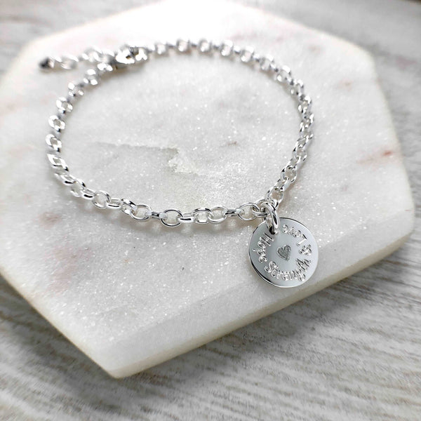 Hope Strength and Love, Silver Charm Bracelet