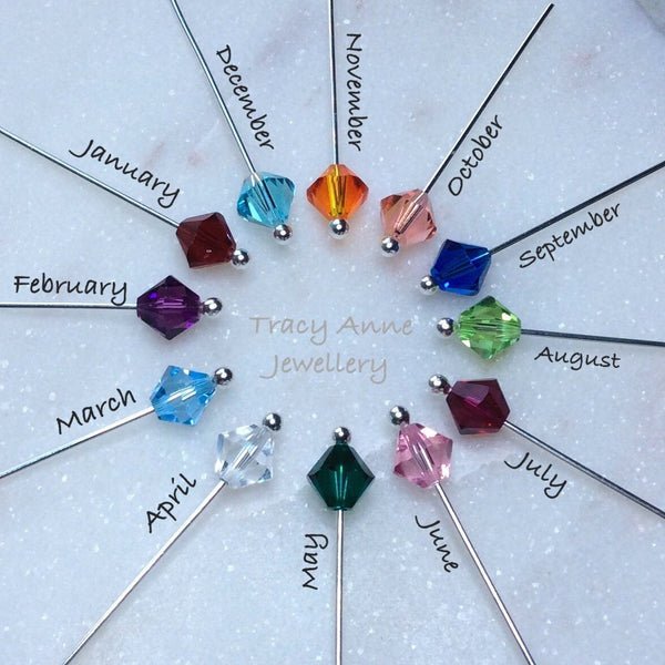 Birthstone drop earrings with sterling silver hearts and crystal beads