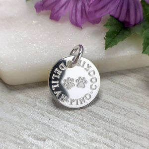 Paw print pendant, personalised with cat or dog names, sterling silver