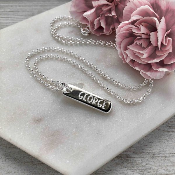 Men's silver name necklace, any name, word or date