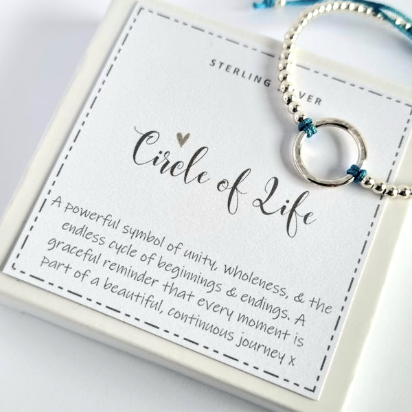 Dainty Circle of Life bracelet, sterling silver, adjustable with colour choice