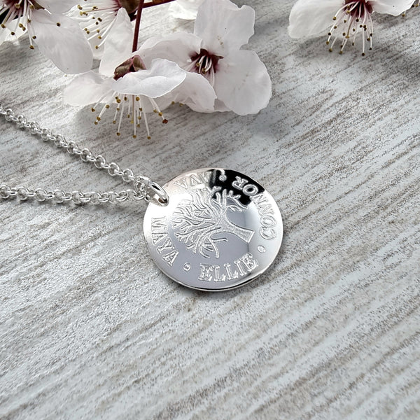 Tree of Life necklace personalised with family names