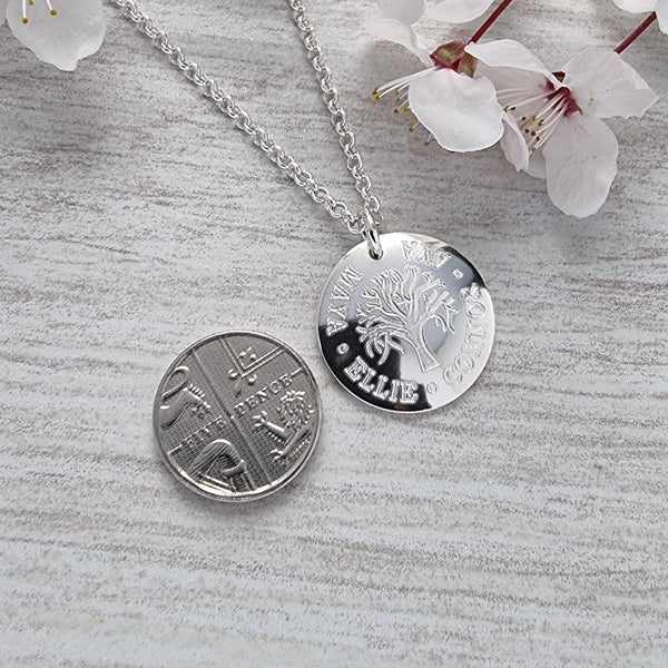 Tree of Life necklace personalised with family names