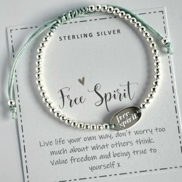 Free Spirit bracelet, sterling silver positive quote gift