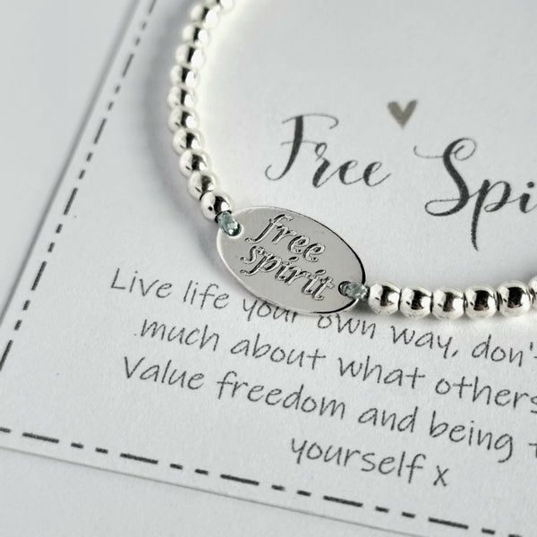 Free Spirit bracelet, sterling silver positive quote gift