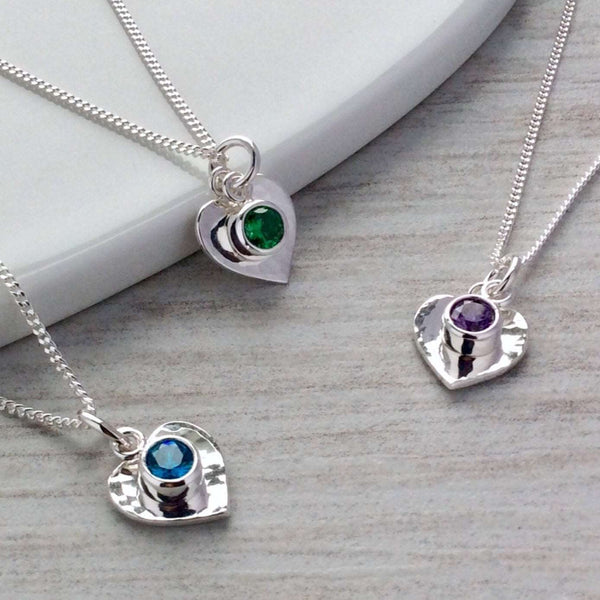 birthstone necklace with sterling silver heart