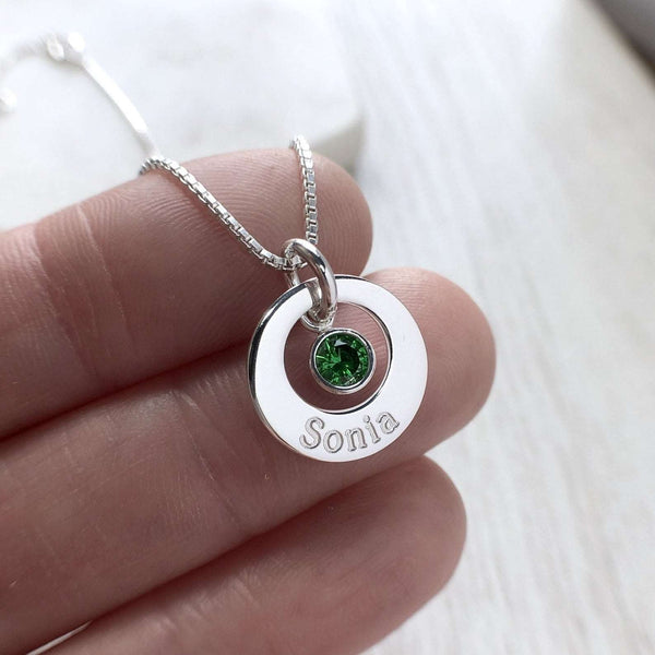 Personalised name necklace with birthstone charm
