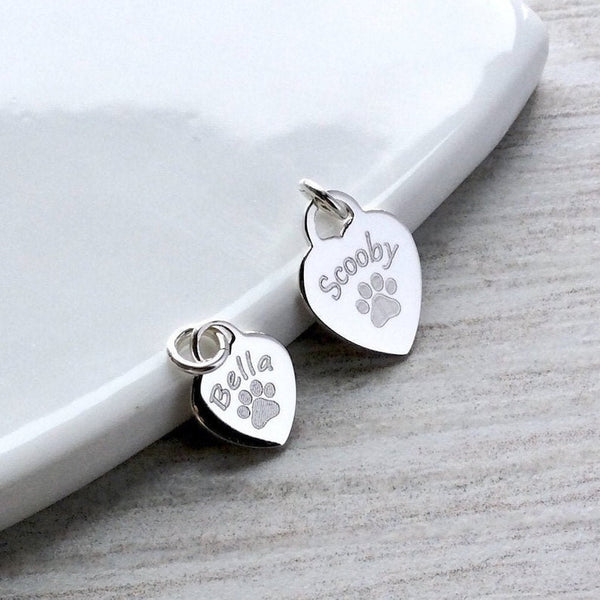 Paw print charm personalised in sterling silver