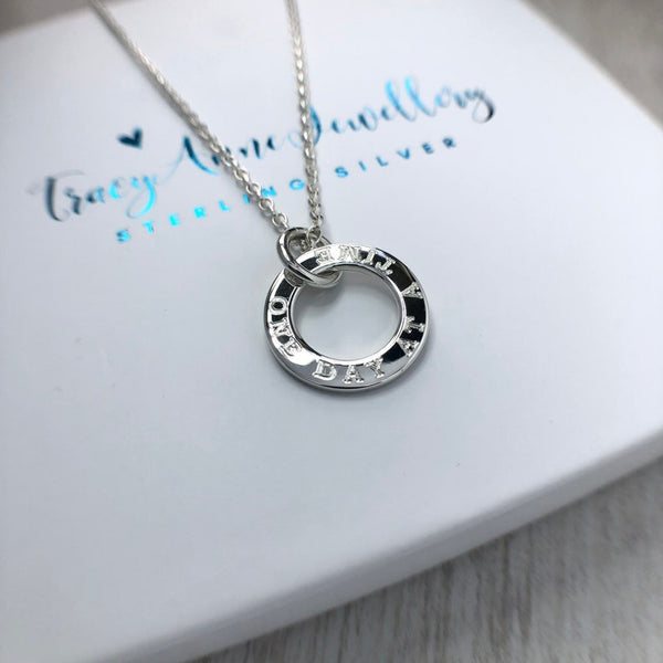 One day at a time necklace, engraved sterling silver