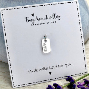 personalised charm, sterling silver name charm, tiny dog tag, engraved