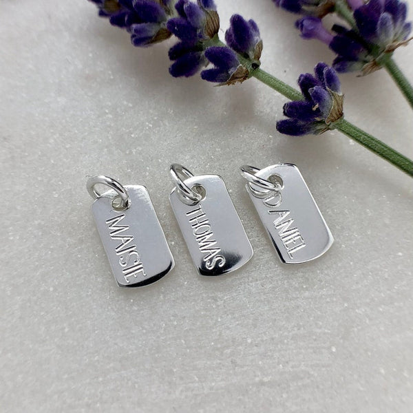 TINY dog tag name charm, personalised in sterling silver