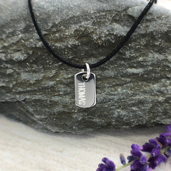 Boys necklace, tiny dog tag personalised in sterling silver, 7mm wide