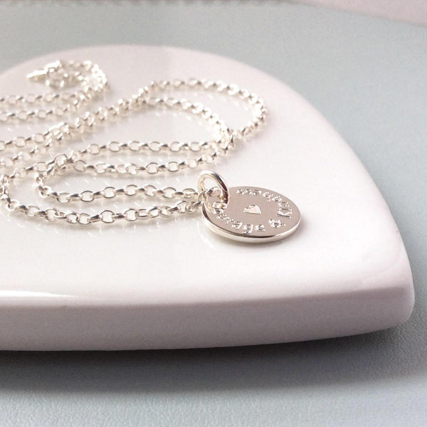 Quote necklace - Courage and Kindness - engraved in sterling silver, 12mm - Tracy Anne Jewellery